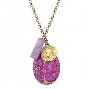 NEST Jewelry Lilac Jasper Long Necklace with Amethyst and Gold Coin Charm. NWOT.